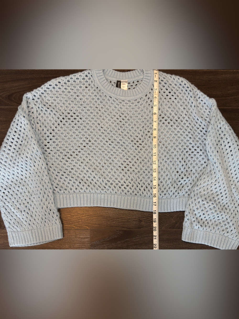 H&M Pale Blue Open-Knit Crewneck Crop Sweater